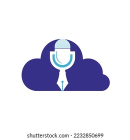 Pen microphone conference podcast radio logo design. Education podcast vector logo design.