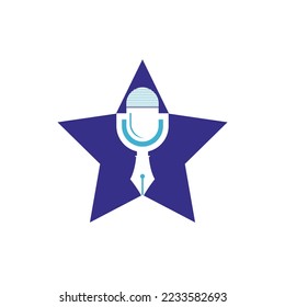 Pen microphone conference podcast radio logo design. Education podcast vector logo design.