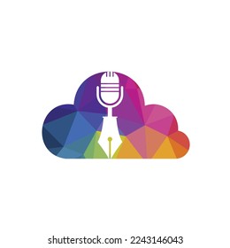 Pen microphone conference podcast radio logo design. Education podcast vector logo design.