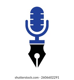 Pen microphone conference podcast radio logo design. Education podcast vector logo design.