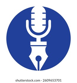 Pen microphone conference podcast radio logo design. Education podcast vector logo design.