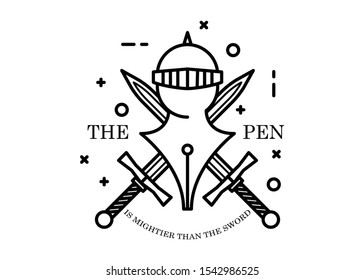 The pen is mightier than the sword. Motivational quote. Vector illustration for design