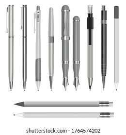 Pen mockup set. Realistic illustration of 10 pen mockups for web