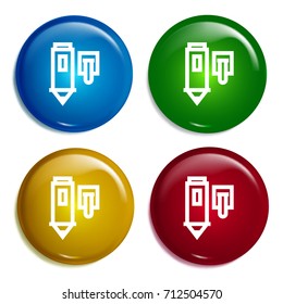 Pen multi color gradient glossy badge icon set. Realistic shiny badge icon or logo mockup