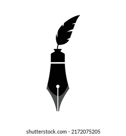 pen nib combination ink feather pen black logo flat icon vector