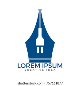 Pen nib and electric plug logo vector. Education Logo. Institutional and educational vector logo design.