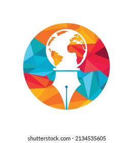 Pen nib and globe logo vector. Education Logo. Institutional and educational vector logo design.	

