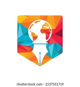 Pen nib and globe logo vector. Education Logo. Institutional and educational vector logo design.	
