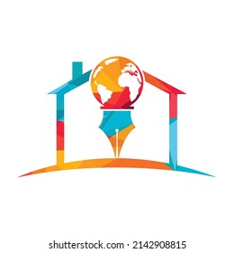 Pen nib and globe logo vector. Education Logo. Institutional and educational vector logo design.	