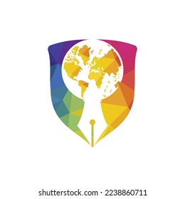 Pen nib and globe logo vector. Education Logo. Institutional and educational vector logo design.	
