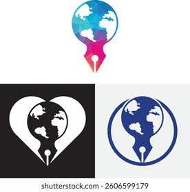 Pen nib and globe logo vector. Education Logo. Institutional and educational vector logo design.