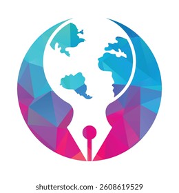 Pen nib and globe logo vector. Education Logo. Institutional and educational vector logo design.