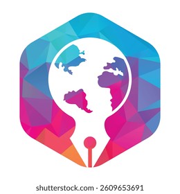 Pen nib and globe logo vector. Education Logo. Institutional and educational vector logo design.
