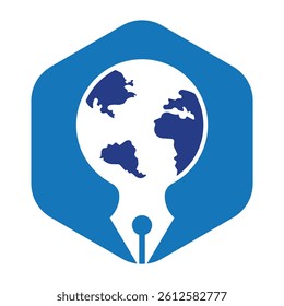Pen nib and globe logo vector. Education Logo. Institutional and educational vector logo design.