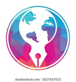 Pluma de la pluma y Vector del logotipo del globo. Logotipo de la Educación.