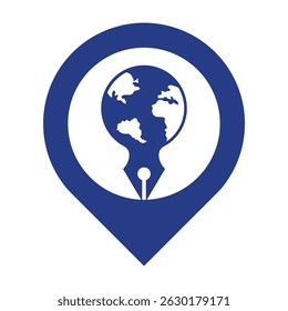 Pen nib and globe logo vector. Education Logo.