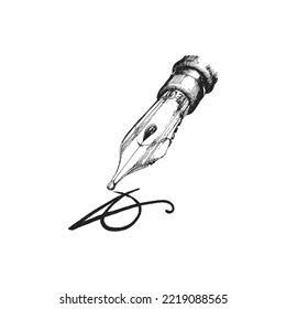 Pen nib, hand drawn illustration in vector