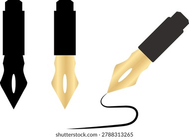 Pen nib icon collection on transparent background. Fountain nib pen vector symbol set.