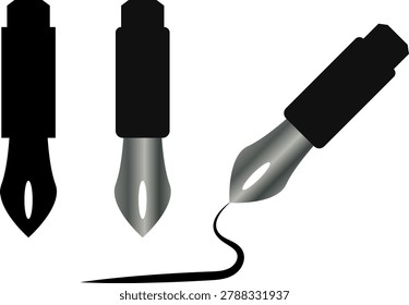 Pen nib icon collection on transparent background. Fountain nib pen vector symbol set.