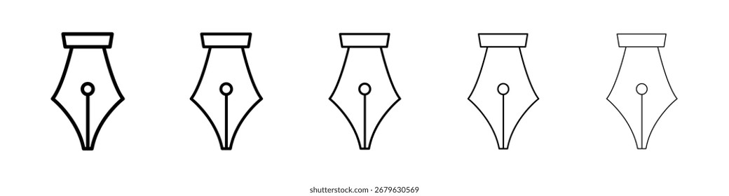 Pen nib icon logo in stroke lines collection