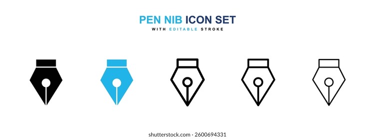 Pen nib icons graphics set in black and blue colors