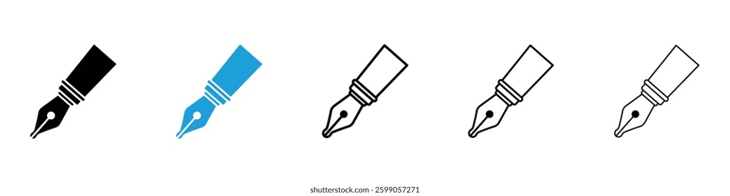 Pen nib icons vector illustrations in black and blue colors for web and ui designs