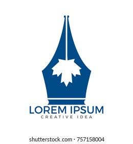Pen nib and maple leaf logo vector. Education Logo. Institutional and educational vector logo design.