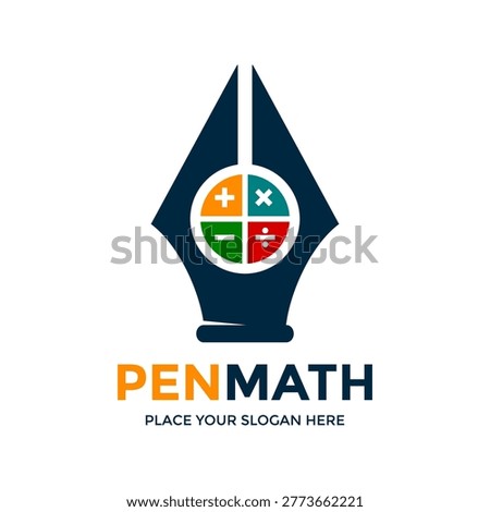 Pen nib with math symbols plus, minus, multiply, divide. Ideal for education, tutoring, or accounting.