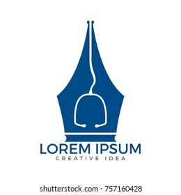 Pen nib and stethoscope logo vector. Education Logo. Institutional and educational vector logo design.