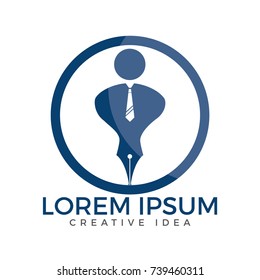 Pen nib or pen tip with a man head on the top for gentle pen logo vector. Education Logo. Institutional and educational vector logo design.