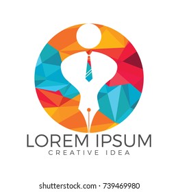 Pen nib or pen tip with a man head on the top for gentle pen logo vector. Education Logo. Institutional and educational vector logo design.