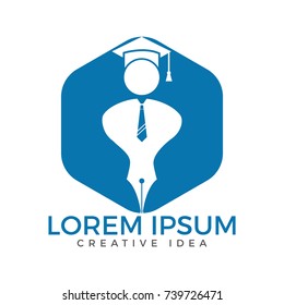 Pen nib or pen tip with a man head on the top for gentle pen logo vector. Education Logo. Institutional and educational vector logo design.