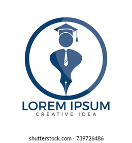 Pen nib or pen tip with a man head on the top for gentle pen logo vector. Education Logo. Institutional and educational vector logo design.