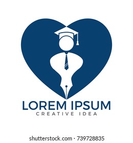 Pen nib or pen tip with a man head and heart logo vector. Education Logo. Institutional and educational vector logo design.