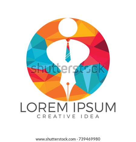 Pen nib or pen tip with a man head on the top for gentle pen logo vector. Education Logo. Institutional and educational vector logo design.