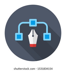 Pen With Nodes Flat Icon Vector