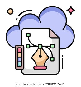        Pen with nodes on web page, bezier tool icon 