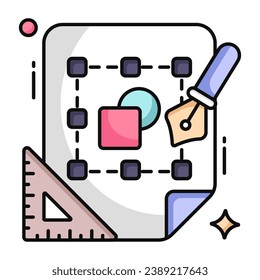        Pen with nodes on web page, bezier tool icon 