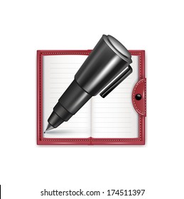 pen and notebook isolated on white background