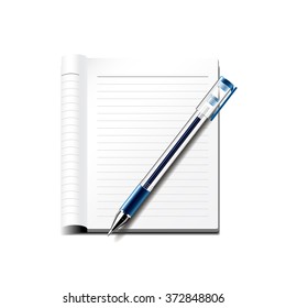 Pen and notebook isolated on white photo-realistic vector illustration