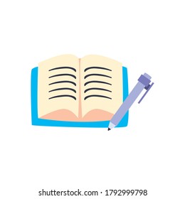 Pen with notebook line and fill style icon design, write office object instrument equipment draw art and learn theme Vector illustration