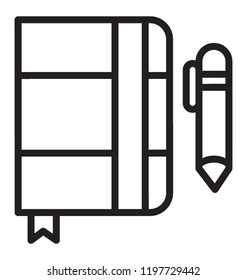 Pen with notebook, line icon design writing concept