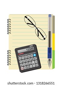 Pen and a notebook on white background