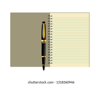 Pen and a notebook on white background