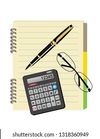 Pen and a notebook on white background