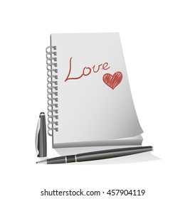 a pen, a notebook and the word love