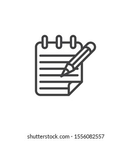 Pen and notepad paper line icon. linear style sign for mobile concept and web design. Notebook page and pen outline vector icon. Symbol, logo illustration. Vector graphics
