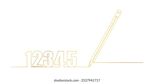 Pen with numbers in One Continuous Line. Thin contour in simple linear style. Vector illustration of Teachers' Day elements