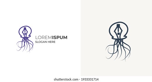 Stift und Tintenfisch Logo-Design Vektorgrafik-Vorlage