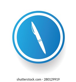 Pen on blue button background,on white background,clean vector